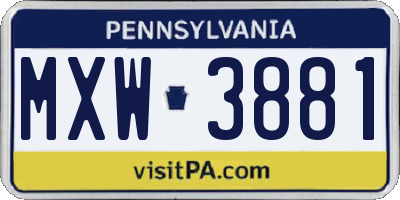 PA license plate MXW3881