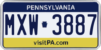 PA license plate MXW3887