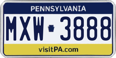 PA license plate MXW3888