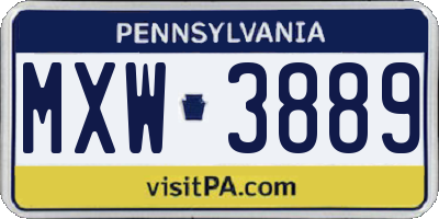 PA license plate MXW3889