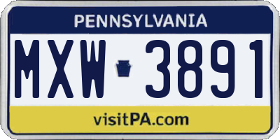 PA license plate MXW3891