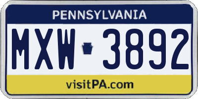 PA license plate MXW3892