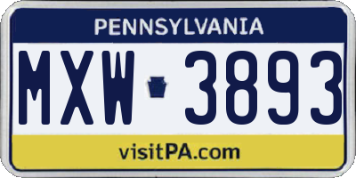 PA license plate MXW3893