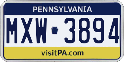 PA license plate MXW3894