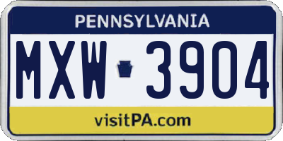 PA license plate MXW3904