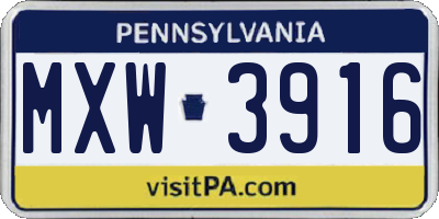 PA license plate MXW3916