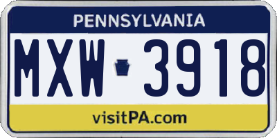 PA license plate MXW3918