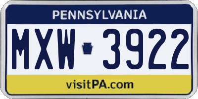 PA license plate MXW3922