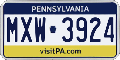 PA license plate MXW3924