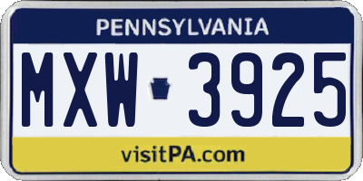 PA license plate MXW3925