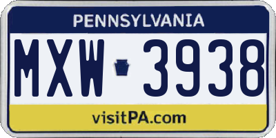 PA license plate MXW3938