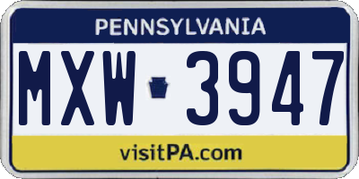 PA license plate MXW3947
