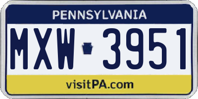 PA license plate MXW3951
