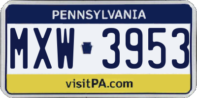 PA license plate MXW3953