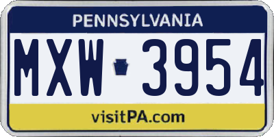 PA license plate MXW3954