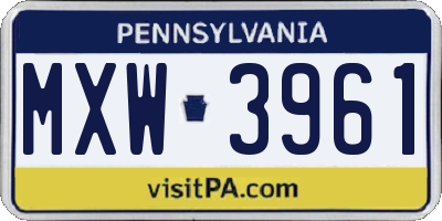 PA license plate MXW3961