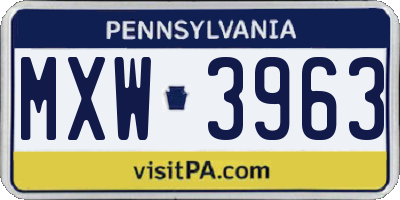 PA license plate MXW3963