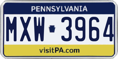 PA license plate MXW3964