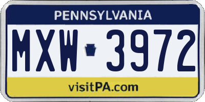 PA license plate MXW3972