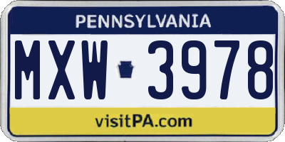 PA license plate MXW3978