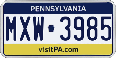 PA license plate MXW3985