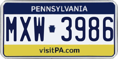 PA license plate MXW3986