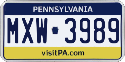 PA license plate MXW3989