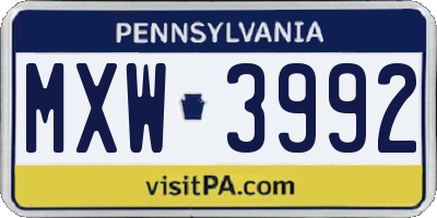 PA license plate MXW3992
