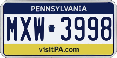 PA license plate MXW3998