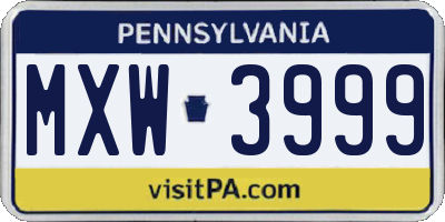 PA license plate MXW3999