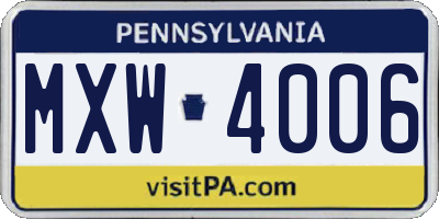 PA license plate MXW4006