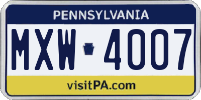 PA license plate MXW4007