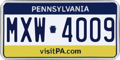 PA license plate MXW4009