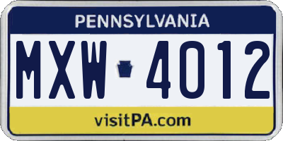 PA license plate MXW4012