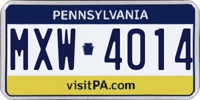 PA license plate MXW4014