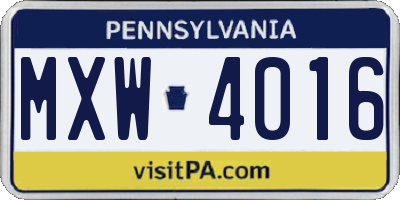 PA license plate MXW4016