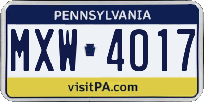 PA license plate MXW4017