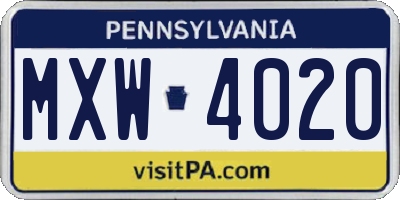 PA license plate MXW4020