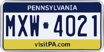 PA license plate MXW4021