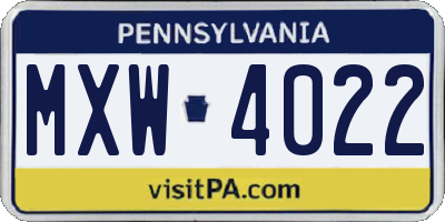PA license plate MXW4022