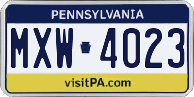 PA license plate MXW4023
