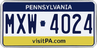 PA license plate MXW4024