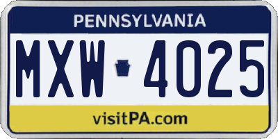 PA license plate MXW4025