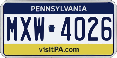 PA license plate MXW4026