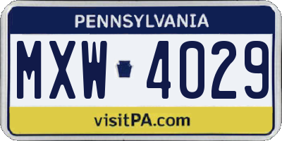 PA license plate MXW4029