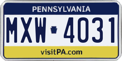 PA license plate MXW4031
