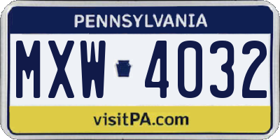 PA license plate MXW4032