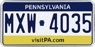 PA license plate MXW4035