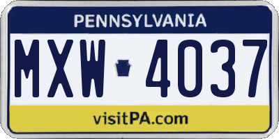 PA license plate MXW4037