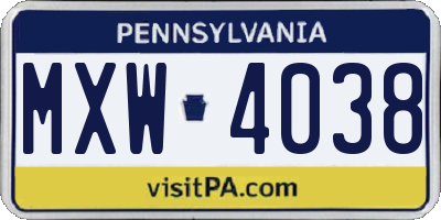 PA license plate MXW4038